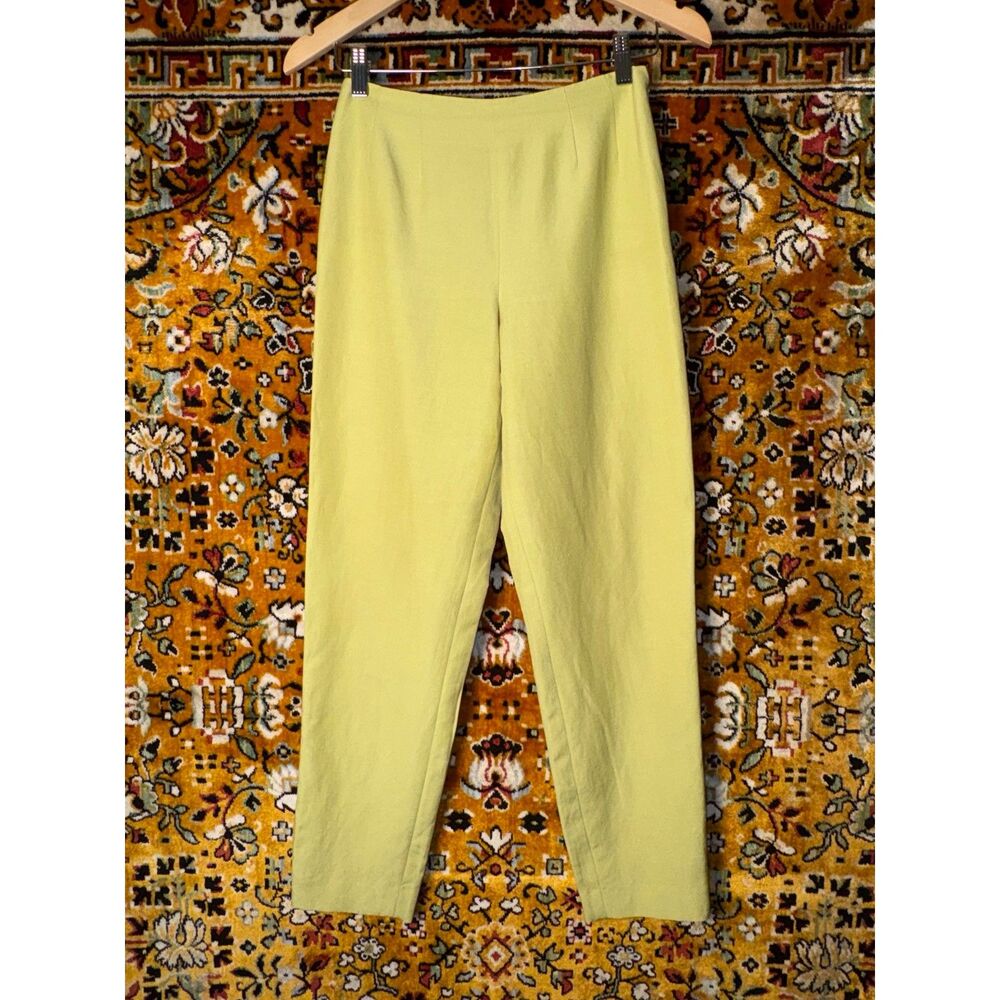 Vintage Ann Taylor Silk + Linen Blend Chartreuse Trouser Pants size 2